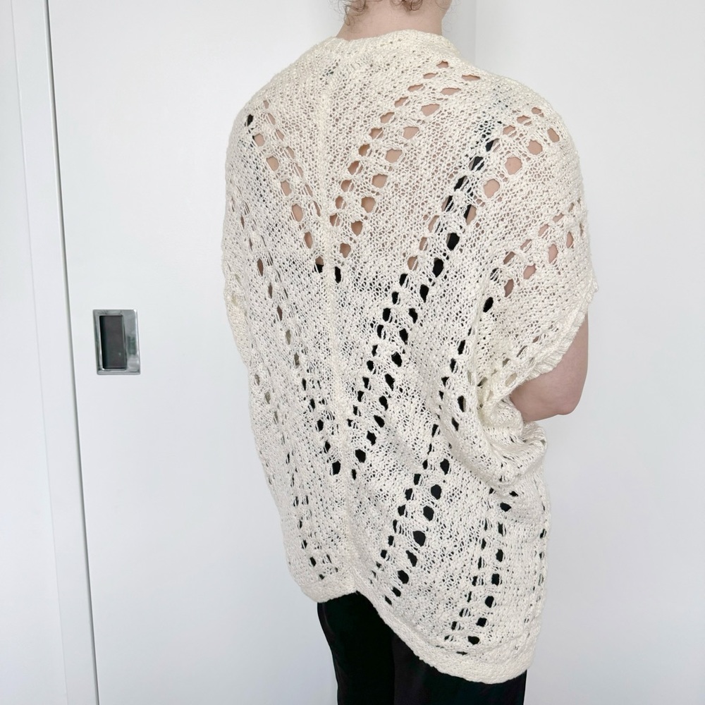 American Eagle cream knit open cardigan Lagenlook boho cottage coastal grandma
